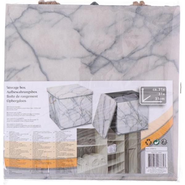 Opbergbox Wit 31x31x31cm met deksel marmerlook