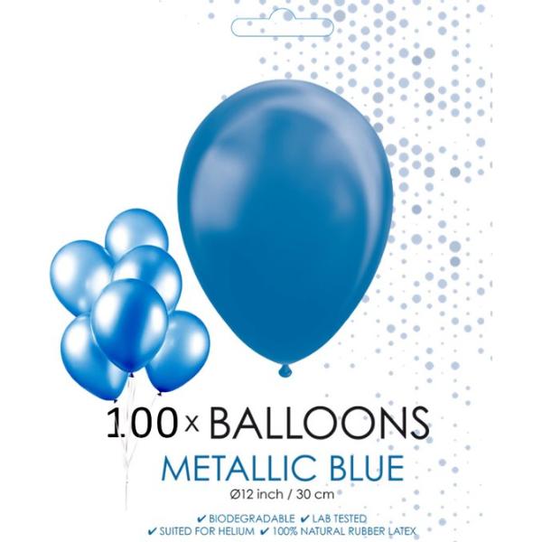 100 blauwe metallic ballonnen 12 inch - 30 cm
