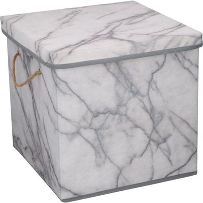 Opbergbox Wit 31x31x31cm met deksel marmerlook