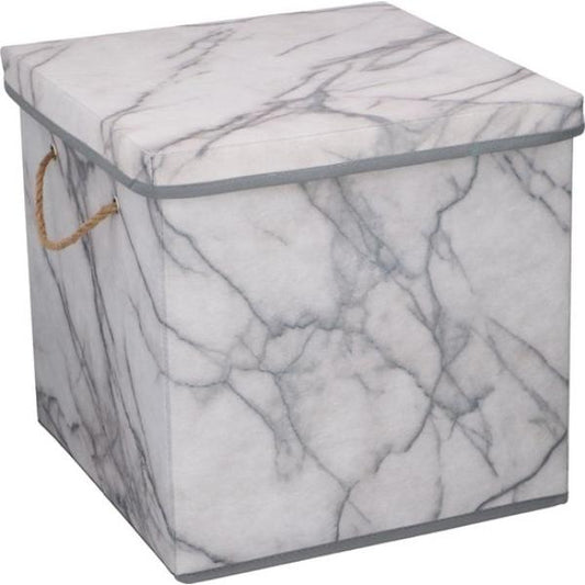 Opbergbox Wit 31x31x31cm met deksel marmerlook