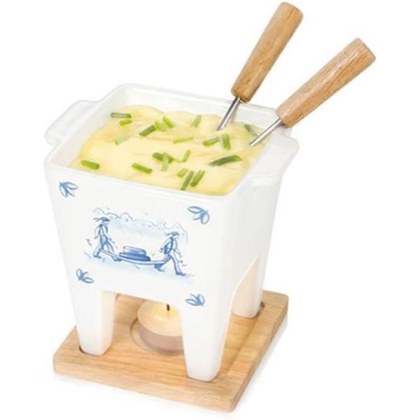 Boska Delfts Blauw fonduepan met Waxinelichtje en 2 Fonduevorkjes